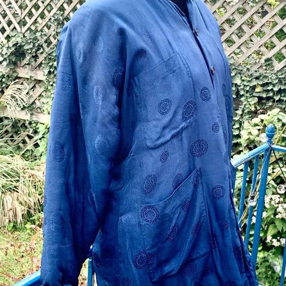 Vintage Quilted Blue Asian Satin Silk Jacket - Picture 2 of 8
